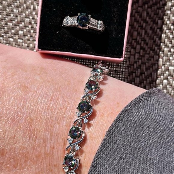 Multi colored zircon set ring size 8 removable link bracelet 7-8in - Picture 7 of 8